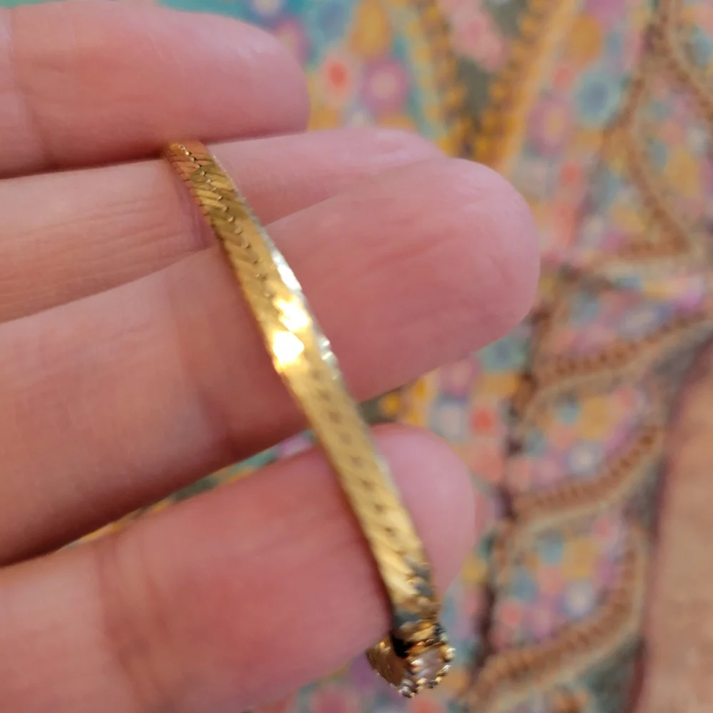 Pretty Gold-Tone Herringbone Bracelet ~ Rhinestone ~ Elegant